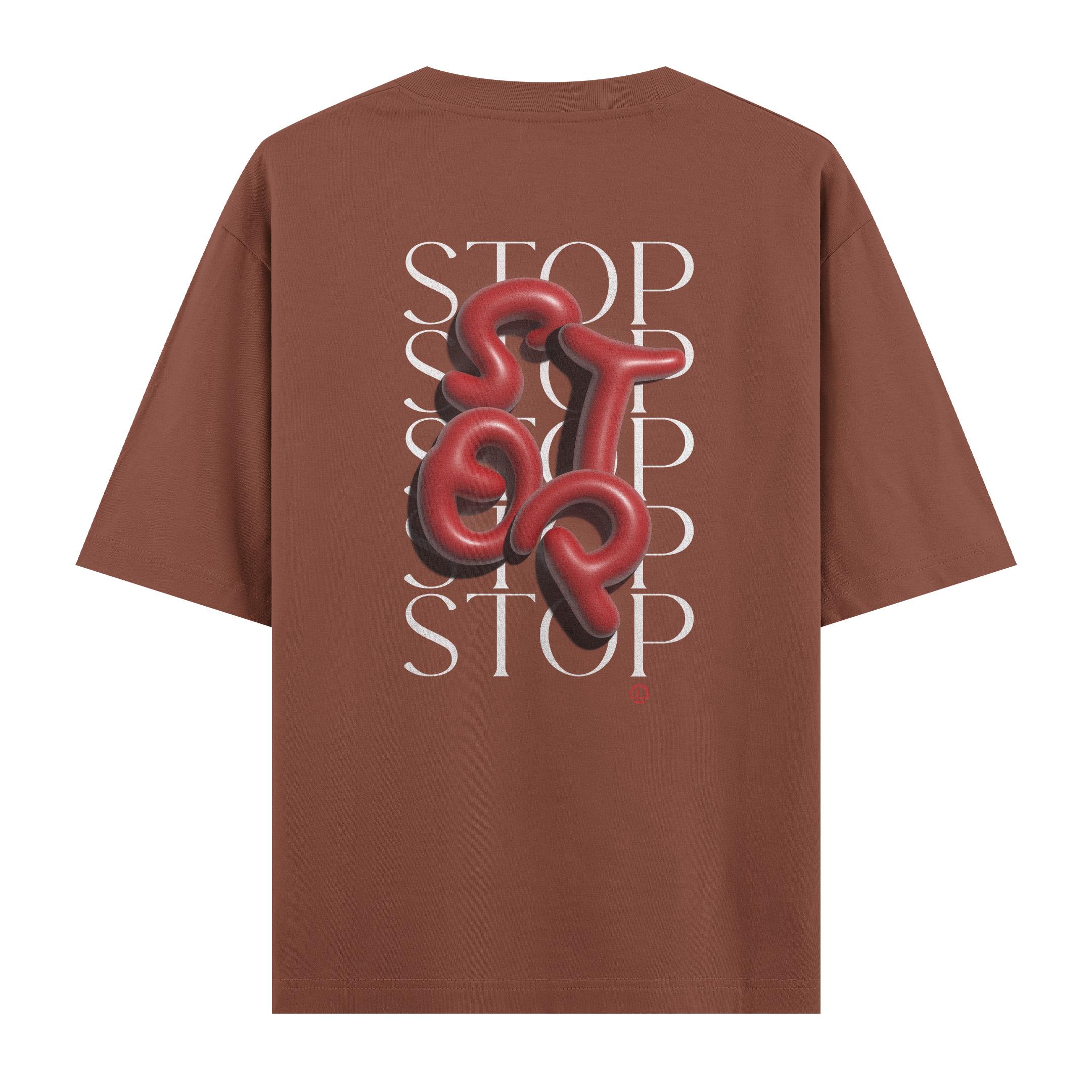 Stop%20-%20Oversize%20T-shirt%20Kahverengi