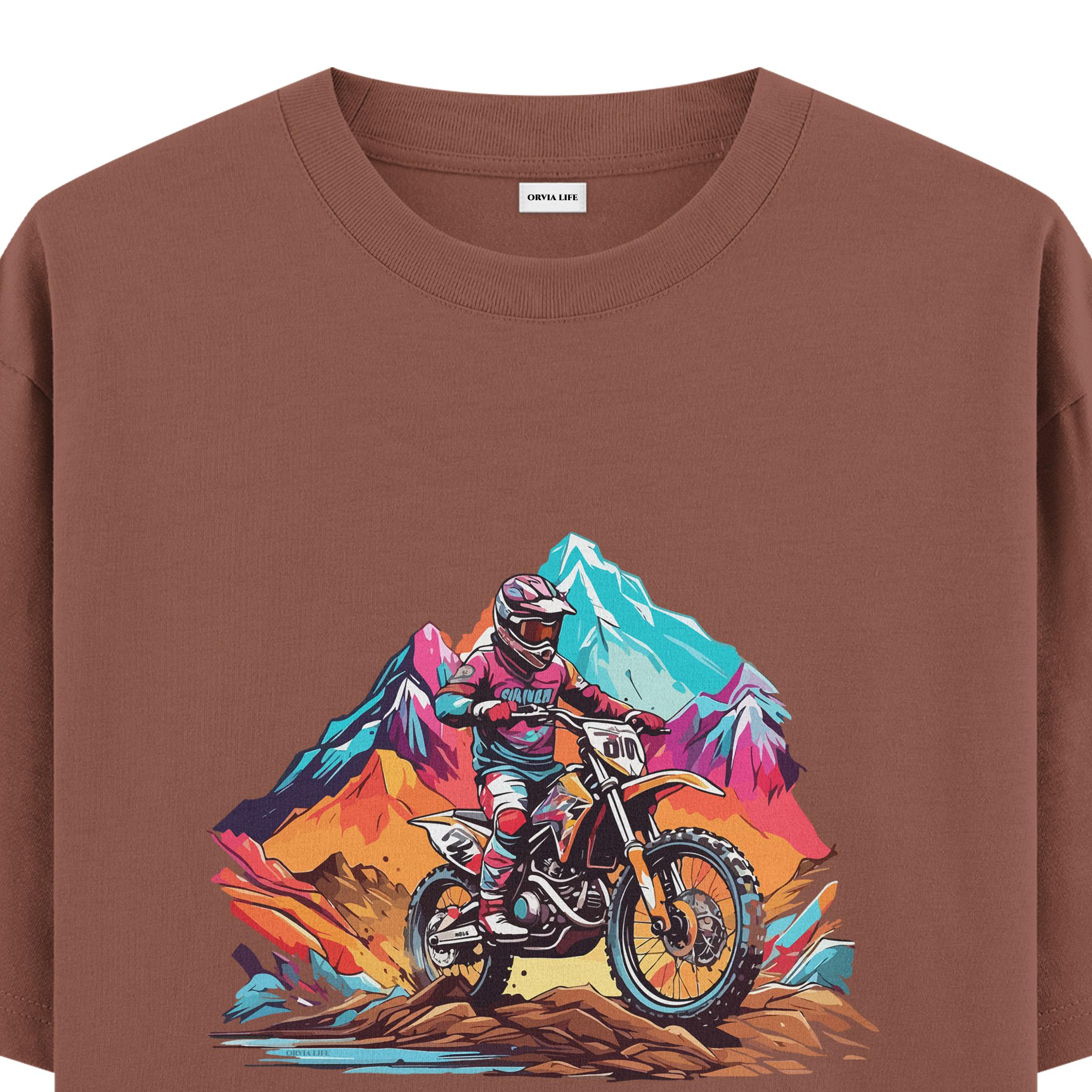 Cross%20Motocycle%20-%20Oversize%20T-shirt%20Kahverengi