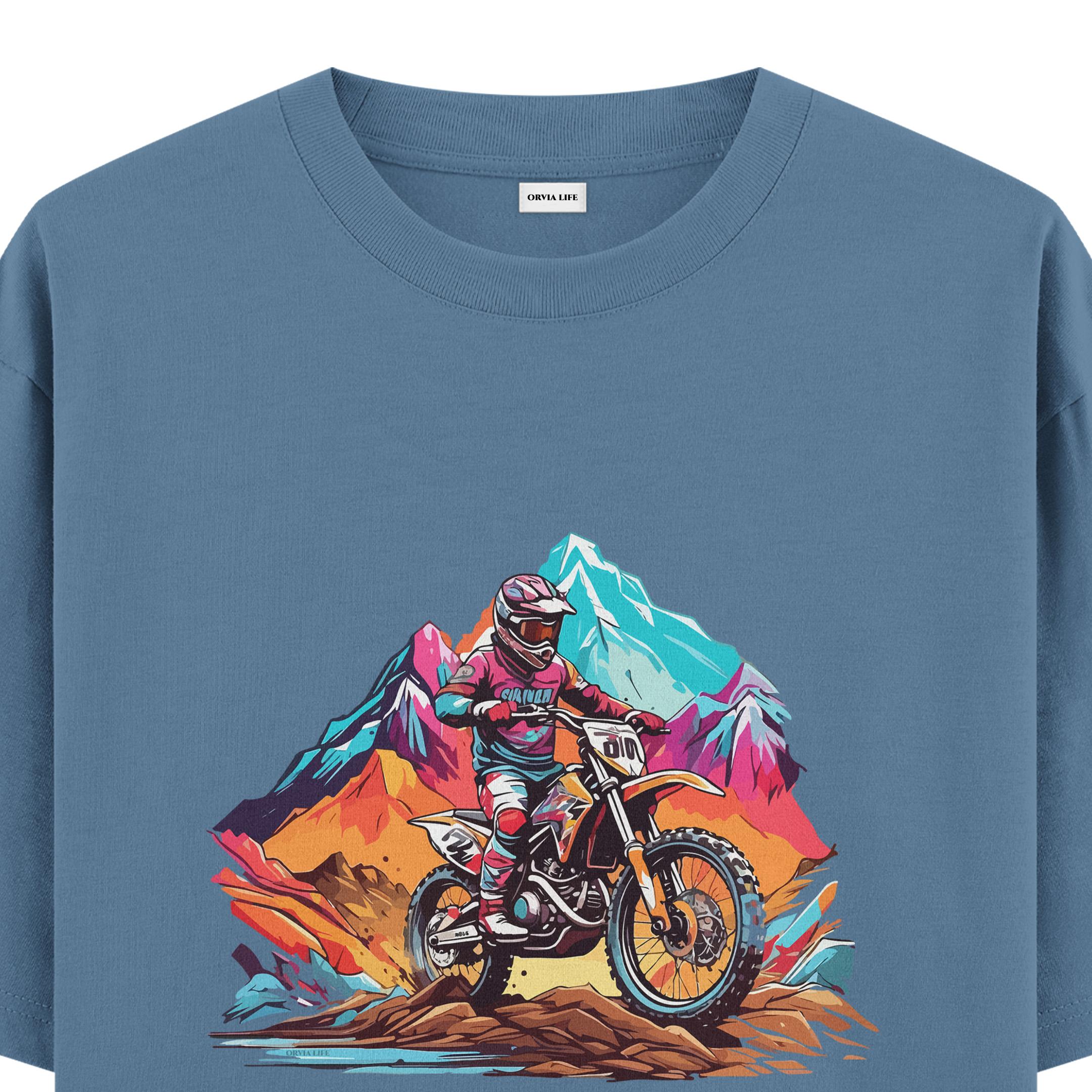 Cross%20Motocycle%20-%20Oversize%20T-shirt%20Antrasit%20Mavi