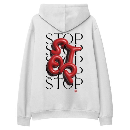 Stop Hoodie Sweatshirt Beyaz