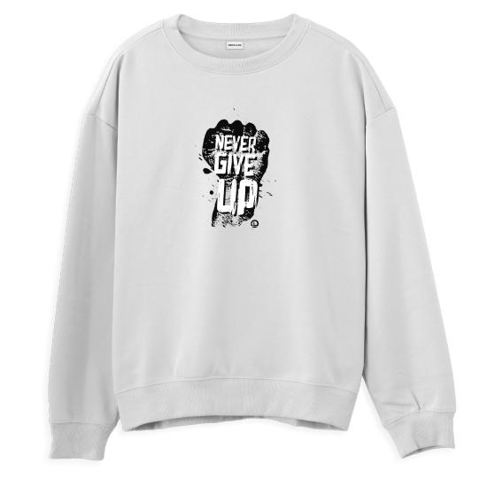 Never Give Up Regular Sweatshirt Beyaz