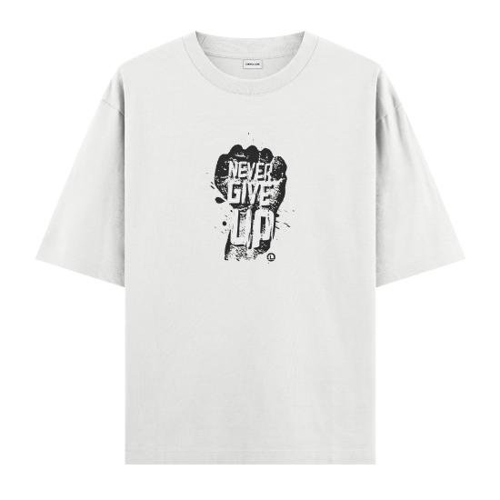 Never Give Up Oversize T-shirt Beyaz