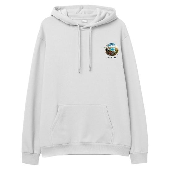 Travel Hoodie Sweatshirt Beyaz