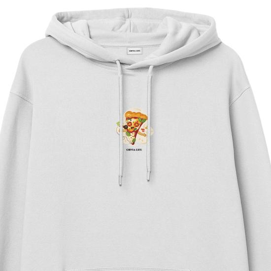 Karaoke Pizza Hoodie Sweatshirt Beyaz