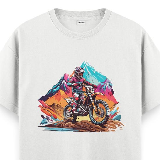 Cross Motocycle Regular T-shirt Beyaz