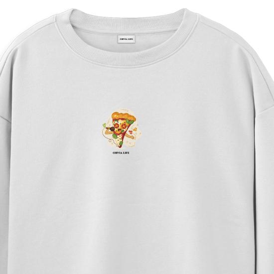 Karaoke Pizza Regular Sweatshirt Beyaz