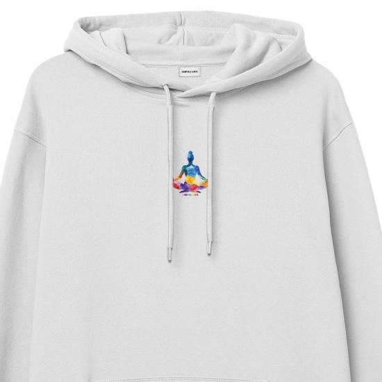 Meditation Chakra Hoodie Sweatshirt Beyaz