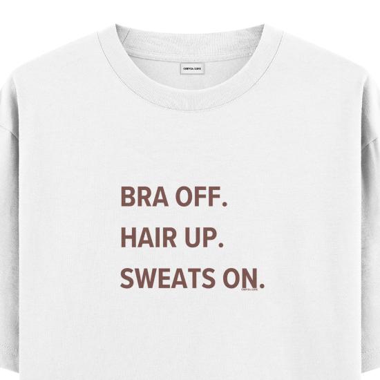 Bra Off Hair Up Sweats On Oversize T-shirt Beyaz