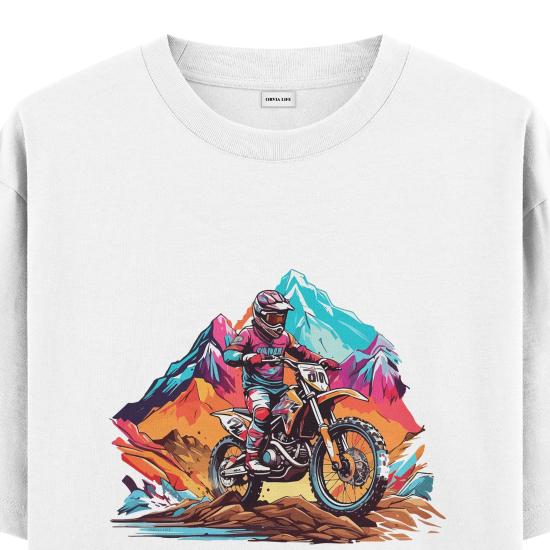 Cross Motocycle Oversize T-shirt Beyaz