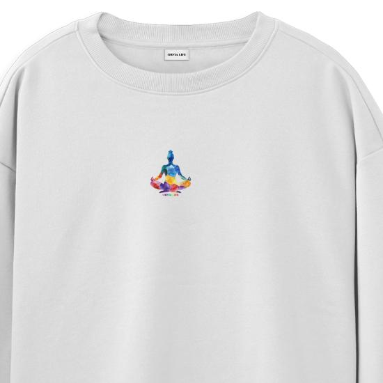 Meditation Chakra Regular Sweatshirt Beyaz