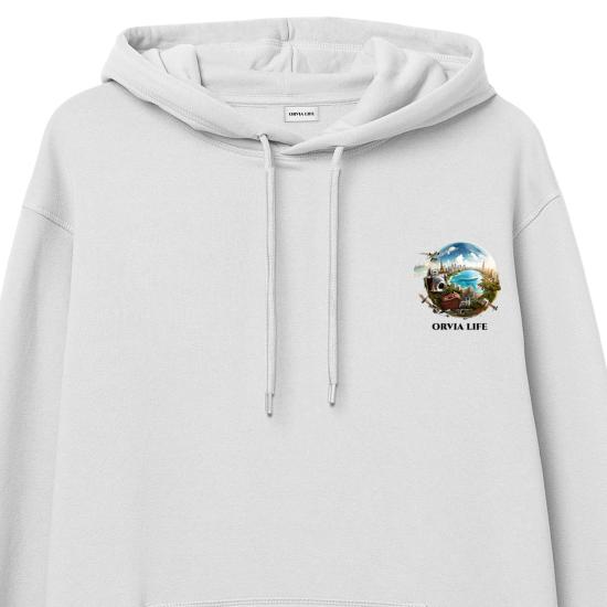 Travel Hoodie Sweatshirt Beyaz