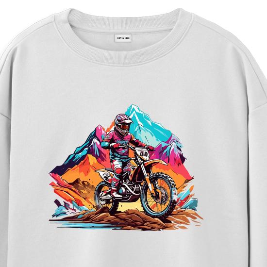 Cross Motocycle Regular Sweatshirt Beyaz