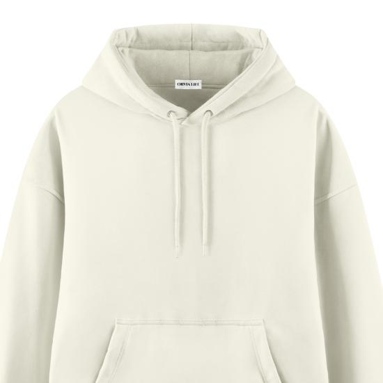 Basic Ekru Oversize Hoodie Sweatshirt