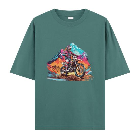 Cross Motocycle Oversize T-shirt Yeşil