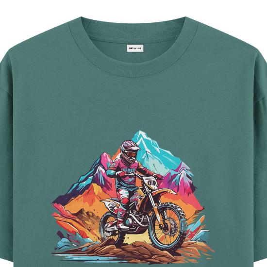 Cross Motocycle Oversize T-shirt Yeşil